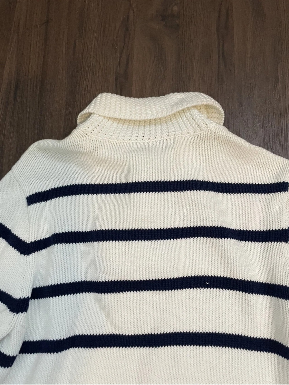 Ralph Lauren White & Navy Striped Polo-Collar Sweater - Picture 15 of 15